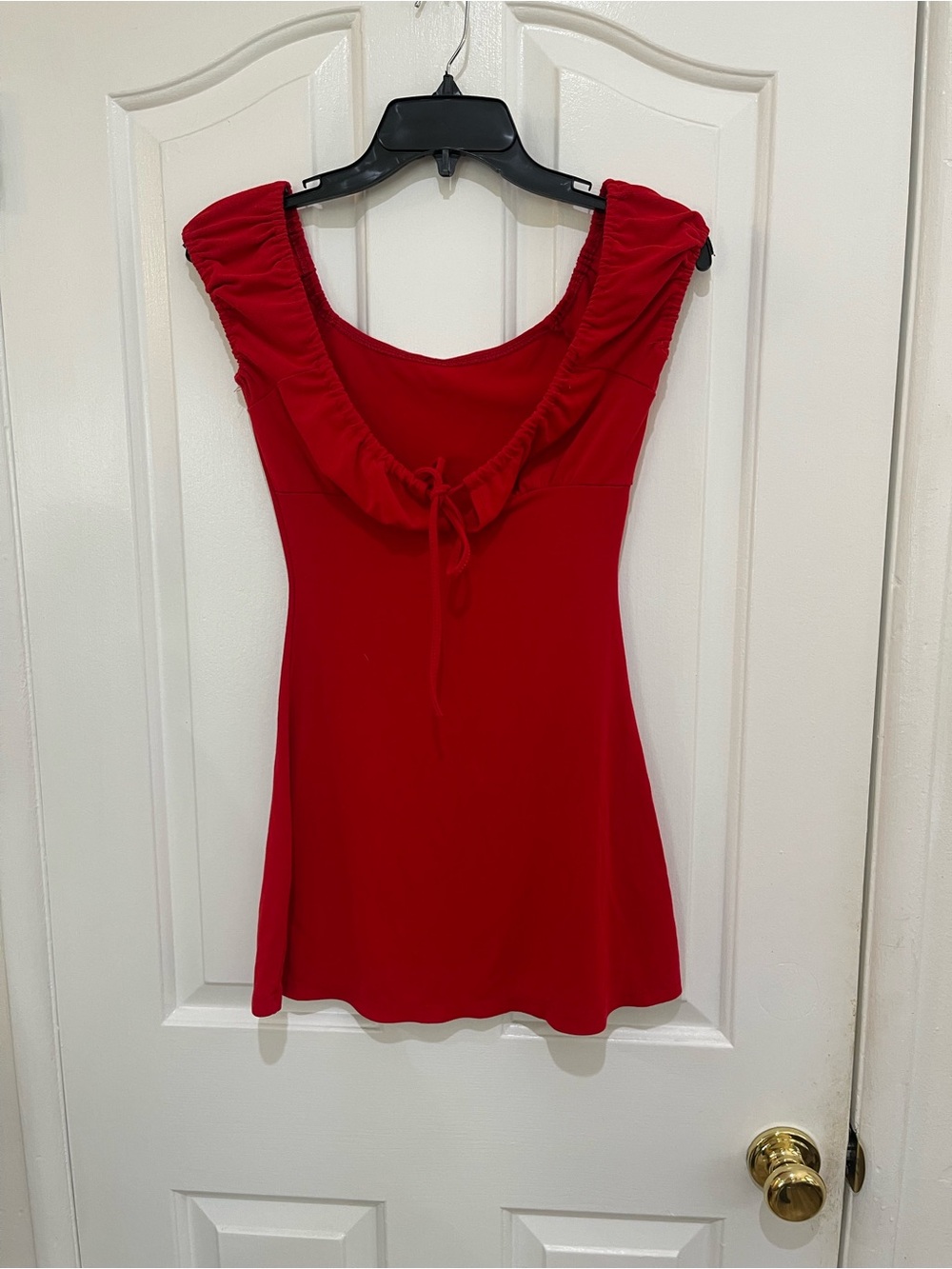 Red Riding Hood Ruched Tie-Front Mini Dress - Picture 5 of 8